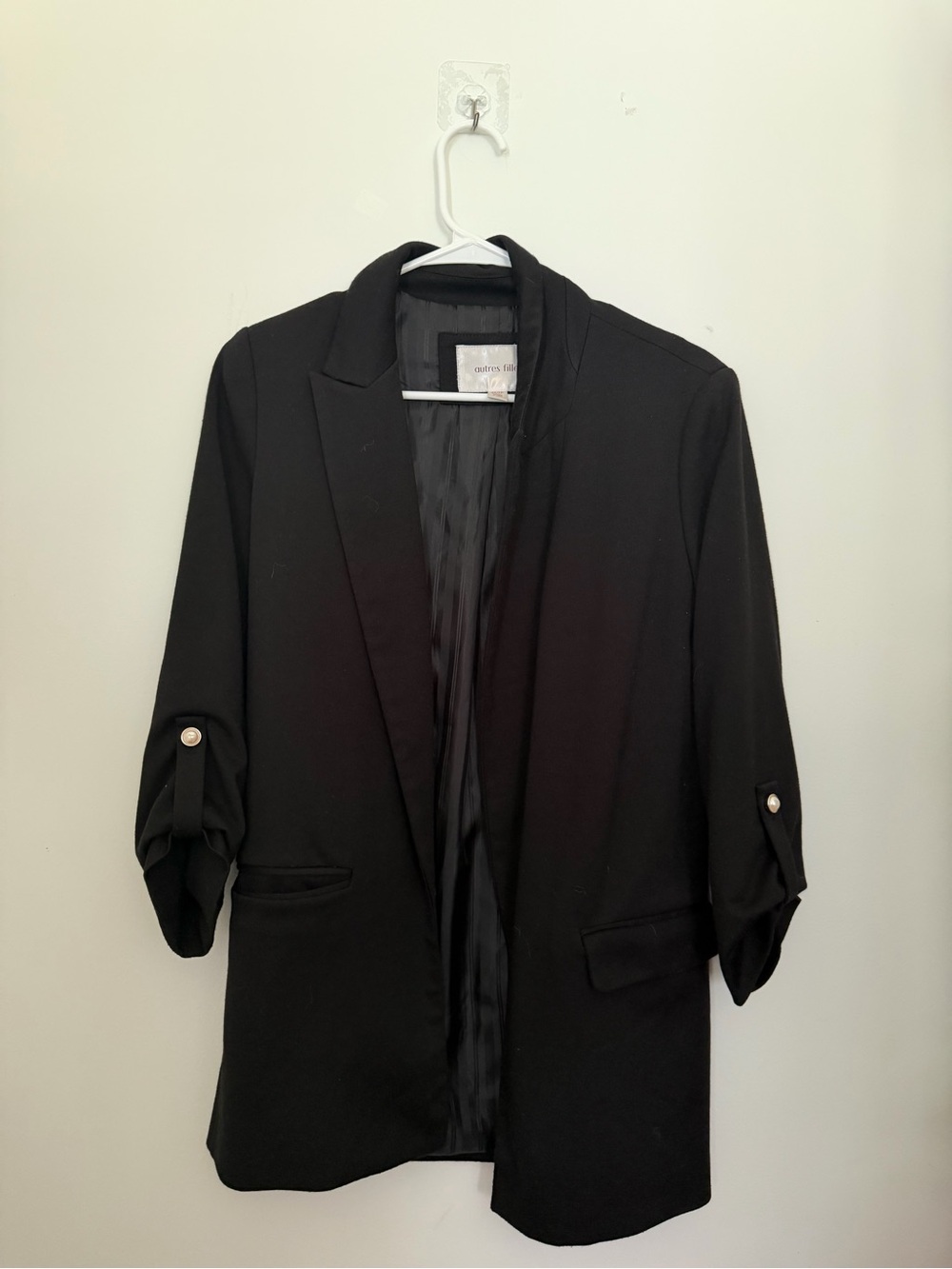 Autres Filles Black Rolled Sleeves Open Front Collared Blazer